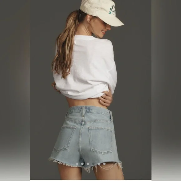 NWT Anthropologie AGOLDE Mila High Waist Cutoff Denim Shorts in HAZARD $148 - Picture 4 of 7